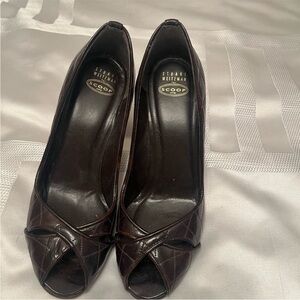 Stuart Weitzman Dark Brown Peep Toe Heels